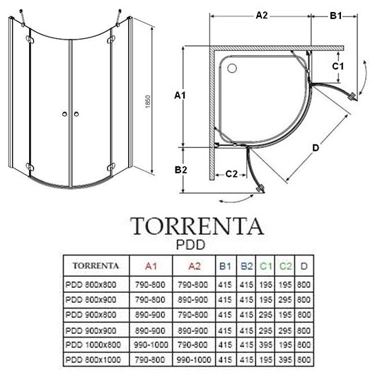 Душевая дверь Radaway Torrenta PDD/E (1000х800 мм) профиль хром глянцевый/стекло прозрачное 31640-01-01N