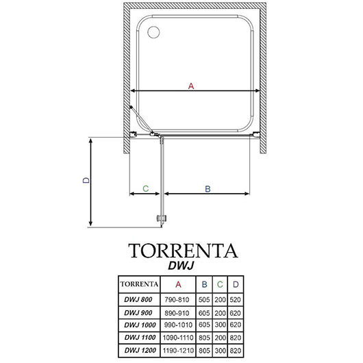 Душевая дверь Radaway Torrenta DWJ левая (900х1850 мм) профиль хром глянцевый/стекло карре 31900-01-10N