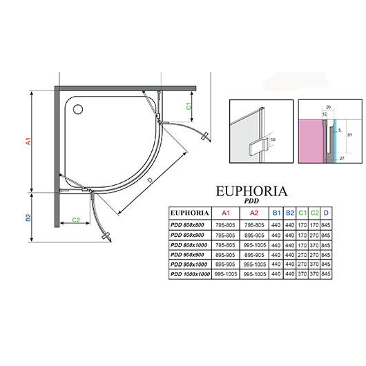 Душевой угол Radaway Euphoria PDD (1000х1000 мм) профиль хром глянцевый/стекло прозрачное 383003-01L+383003-01R