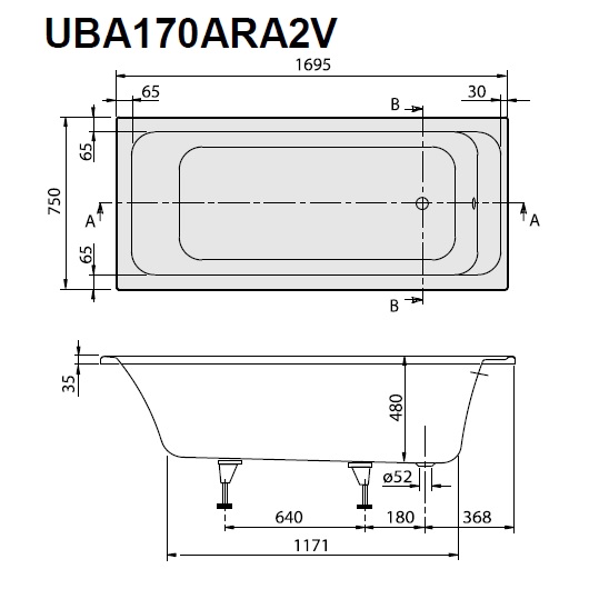 Ванна акриловая Villeroy & Boch Architectura 170х75 UBA170ARA2V-01 (белый Alpin)