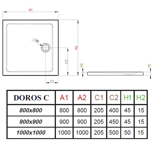 Душевой поддон Radaway Doros C 90 (900х900 мм) SDRC9090-01