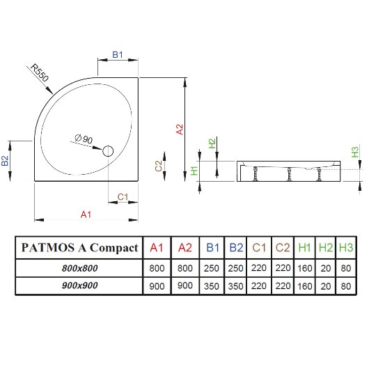 Душевой поддон Radaway Patmos A 90 Compact (900х900 мм) 4S99155-05