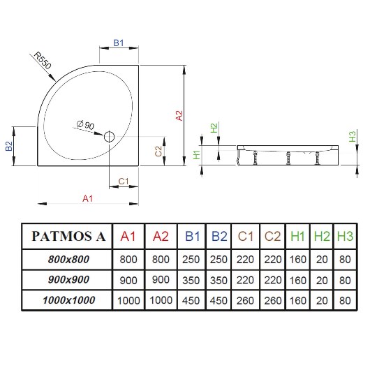 Душевой поддон Radaway Patmos A 90 (900х900 мм) 4S99155-03
