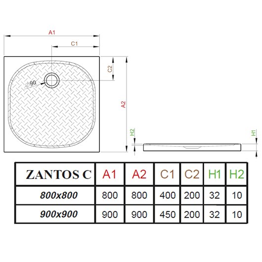 Душевой поддон Radaway Zantos C 90 (900х900 мм) M3ZNC9090-06