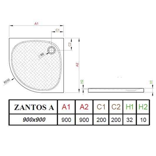 Душевой поддон Radaway Zantos A 90 (900х900 мм) M3ZNA9090-06