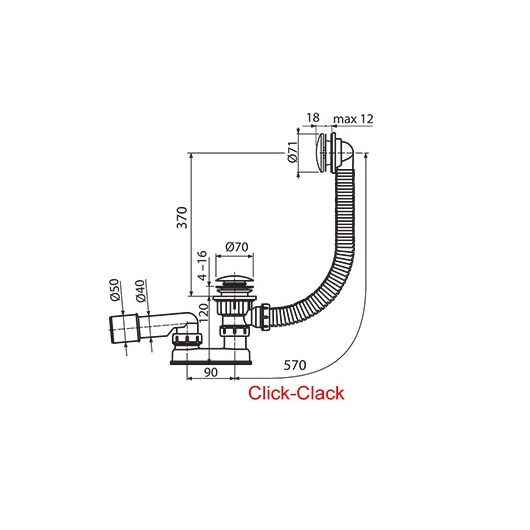 Слив-перелив Click Clack Ravak X01377 (хром) для стандартных ванн