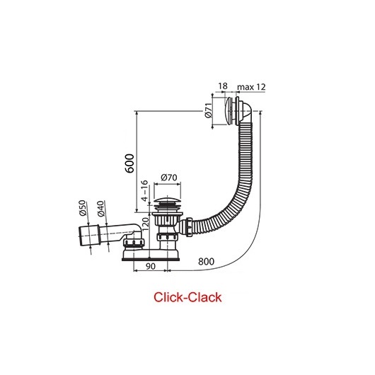 Слив-перелив Click Clack Ravak X01472 (хром) для нестандартных ванн