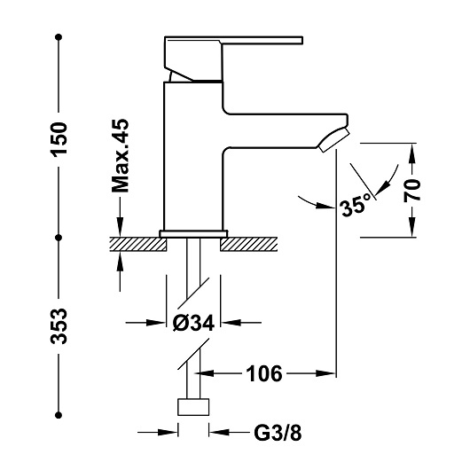Смеситель для раковины TRES Lex 181103 (хром)