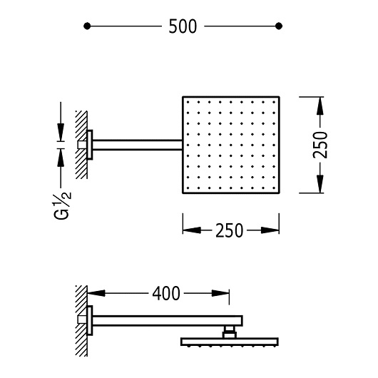 Верхний душ TRES Showers 134233 (250х250 мм, хром)