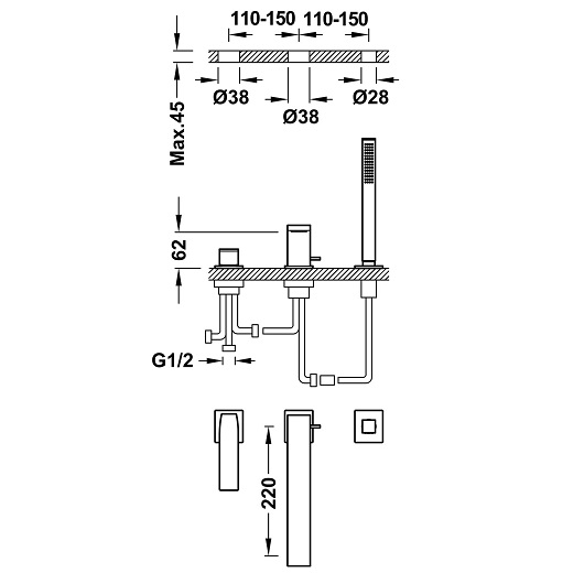 Смеситель на борт ванны TRES Slim Exclusive Colors 20216101NM (черный матовый)