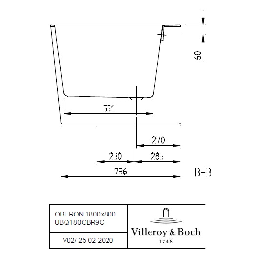 Ванна квариловая Villeroy & Boch Oberon 2.0 UBQ180OBR9CD00V-01 180х80 (белый Alpin)