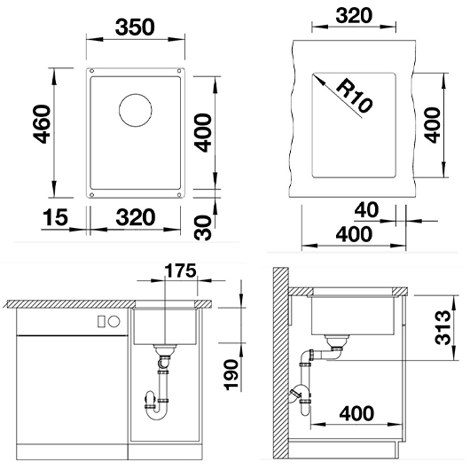 Мойка кухонная Blanco Subline 320-U 525983 (черный, 350х460 мм)