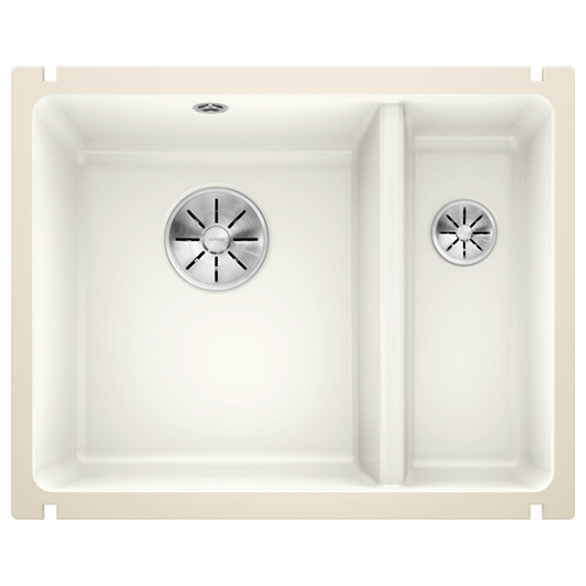Мойка кухонная Blanco Subline 350/150-U 523741 (Ceramic PuraPlus, глянцевый белый, чаша слева, 567х456 мм)
