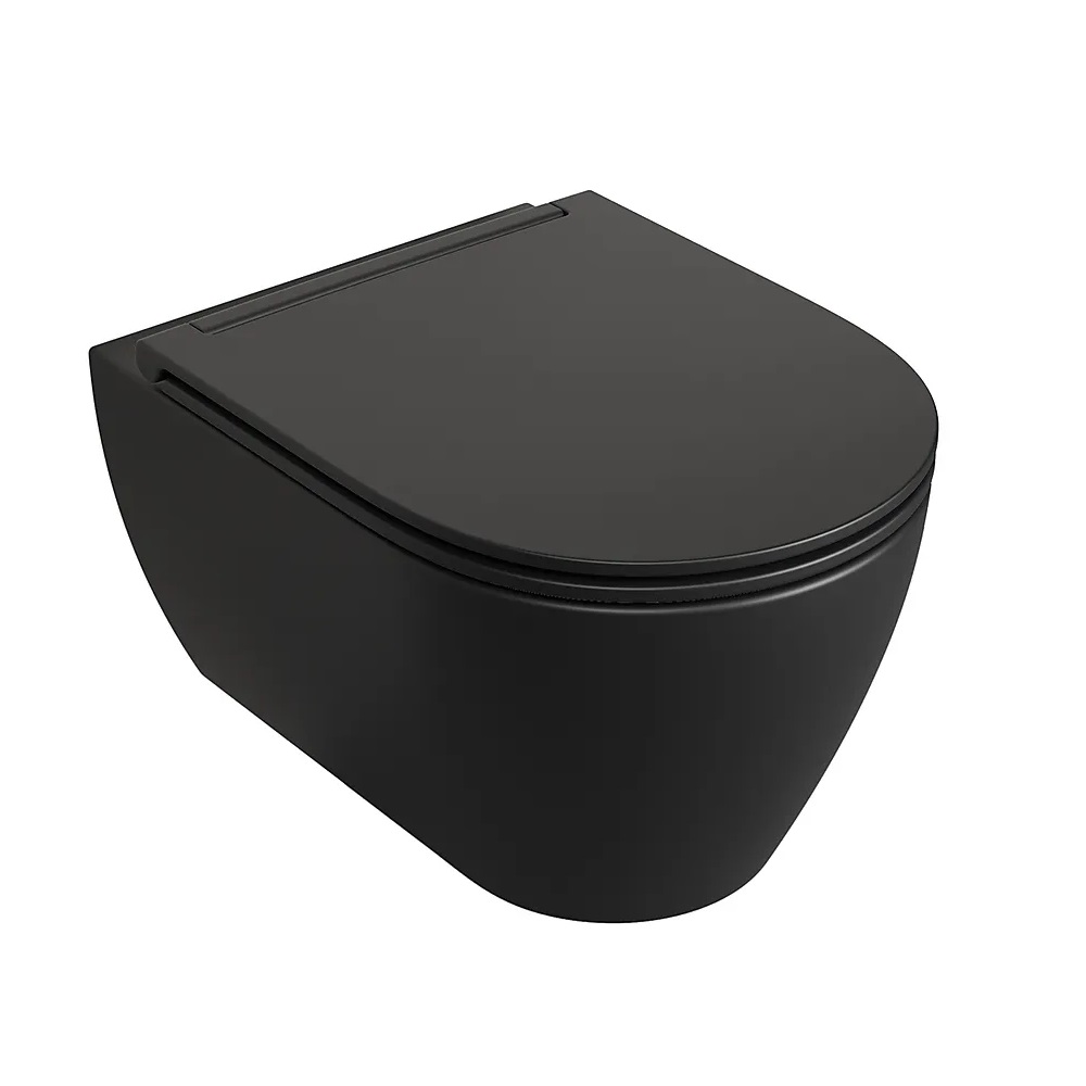 Чаша подвесного унитаза Scarabeo Moonn Clean Flush 5520/CL/49BK безободковая (черная матовая) с покрытием BioKer