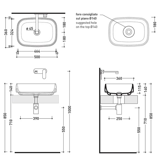 Раковина накладная Flaminia Flag FG50A (500х360 мм, белая)