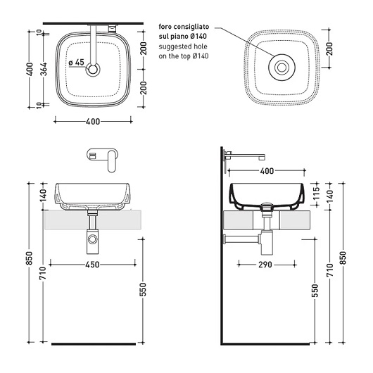 Раковина накладная Flaminia Flag FG40A (400х400 мм, белая)