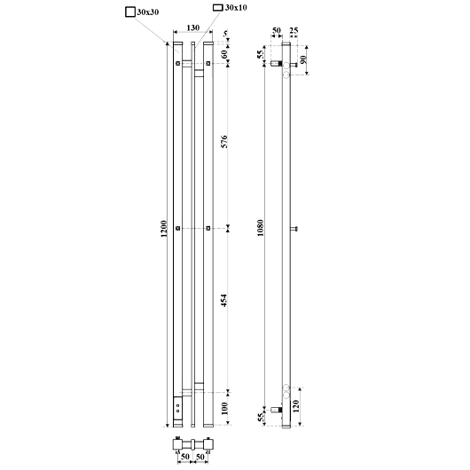 Полотенцесушитель электрический Point Фрея П2 PN20712W (1200х130 мм, белый, диммер слева)