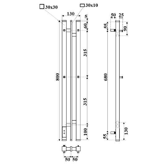Полотенцесушитель электрический Point Фрея П2 PN20718W (800х130 мм, белый, диммер слева)