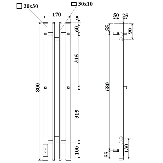 Полотенцесушитель электрический Point Фрея П2 PN20728W (800х170 мм, белый, диммер слева)