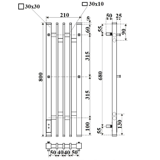 Полотенцесушитель электрический Point Фрея П2 PN20738W (800х210 мм, белый, диммер слева)