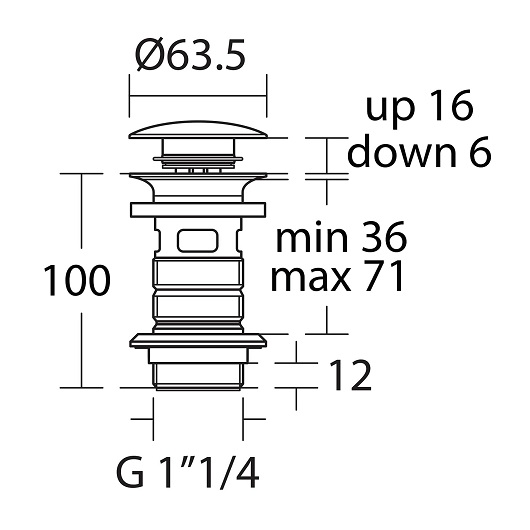Нажимной донный клапан Ideal Standard E1482XG (для раковин без перелива) черный матовый