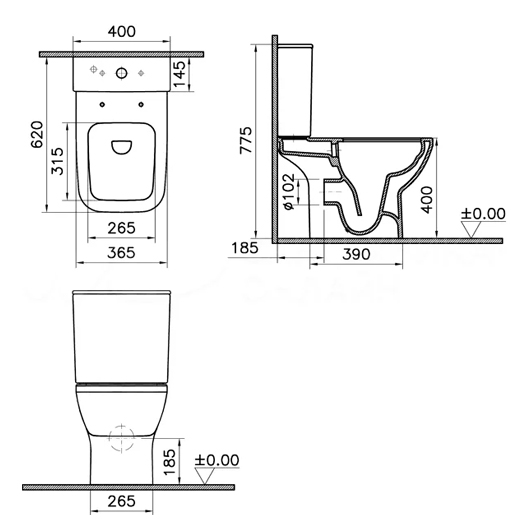 Унитаз напольный Vitra Integra Square 9833B003-7205 (безободковый)