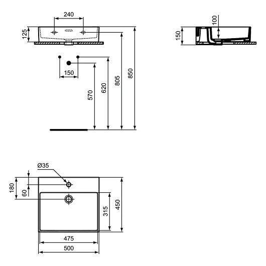 Раковина Ideal Standard Extra T372601 (500х450 мм)