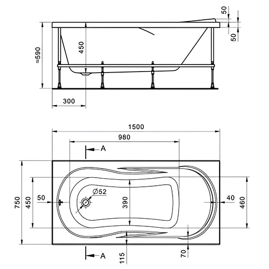 Ванна акриловая Santek Каледония 150х75 1WH302383 (1.WH30.2.383)