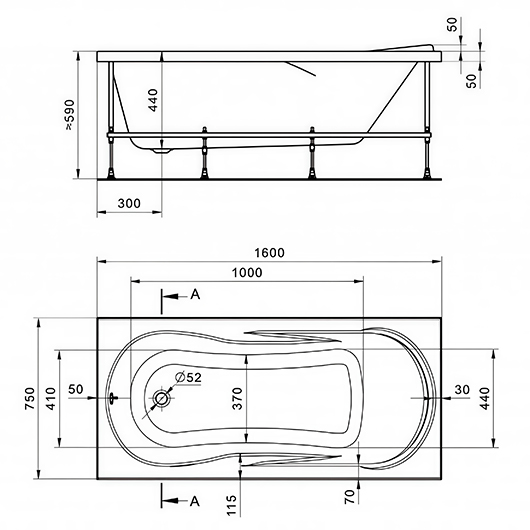 Ванна акриловая Santek Каледония 160х75 1WH302388 (1.WH30.2.388)