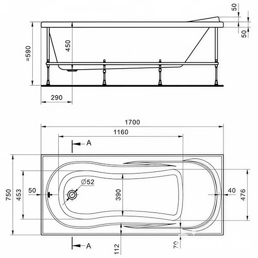 Ванна акриловая Santek Каледония 170х75 1WH302391 (1.WH30.2.391)
