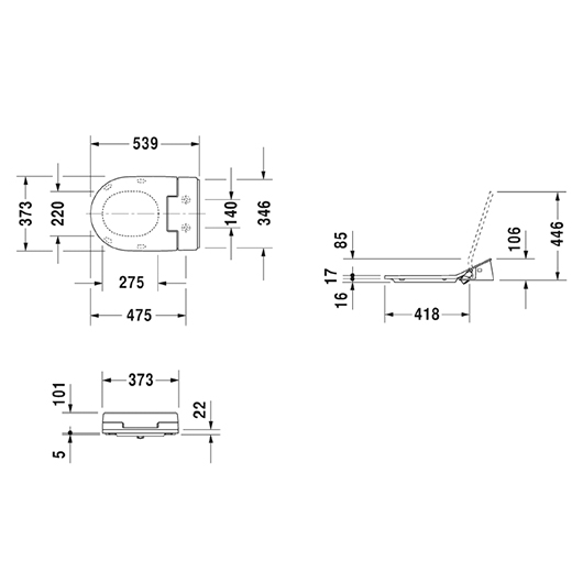 Чаша подвесного унитаза Duravit ME by Starck Rimless 2529590000 безободковая + Крышка-биде Duravit SensoWash Slim 611000002304300