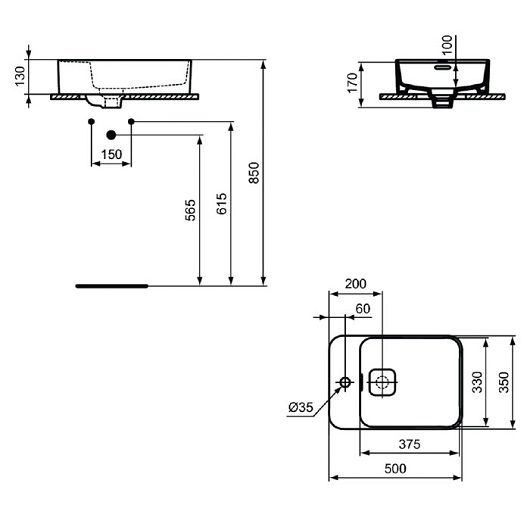 Раковина накладная Ideal Standard Strada ll T296401 (500х350 мм)