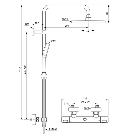 Душевая система Ideal Standard Ceratherm T25N A8520AA