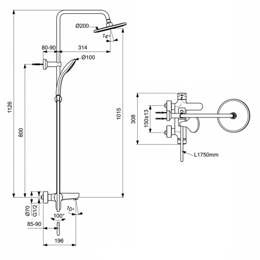 Душевая система Ideal Standard Idealrain Cerafine O BC525AA