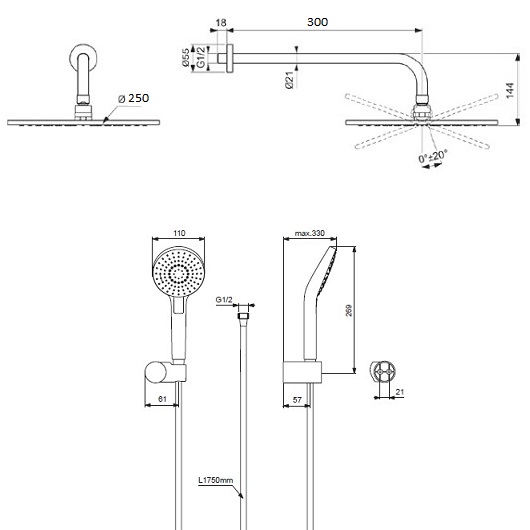 Душевая система Ideal Standard Ceratherm Navigo A7771AA (6 в 1)