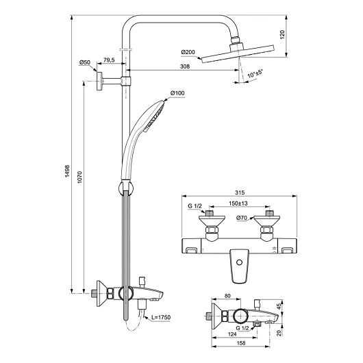 Душевая система Ideal Standard Ceratherm T25 A7590AA