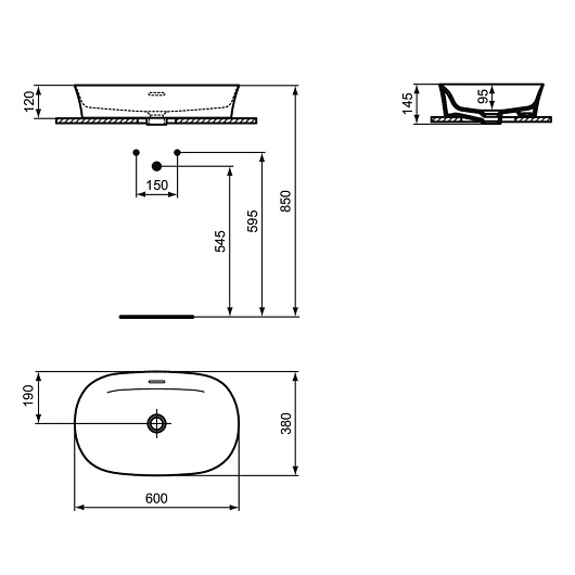 Раковина накладная Ideal Standard Ipalyss E139701 (600х380 мм)