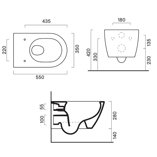 Чаша подвесного унитаза Catalano Sfera 0511650001 безободковая