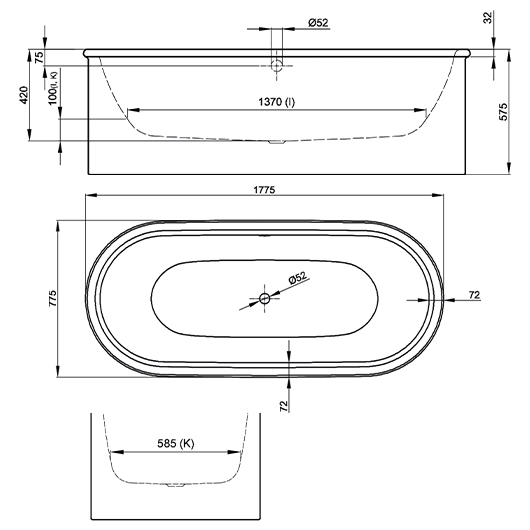 Ванна Bette Lux Suno Oval 2740-000 CFXXSR (1775 x 775 мм) шумоизоляция