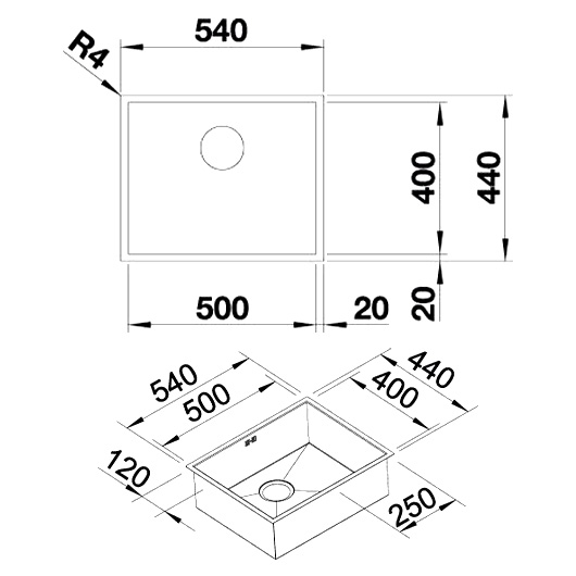 Мойка Blanco Zerox 500-U 526243 Dark Steel (540х440 мм)