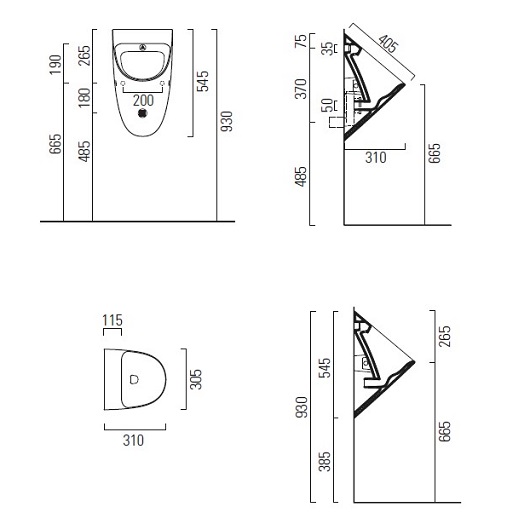 Писсуар GSI Community Rimless 7695K11 подвод воды сзади