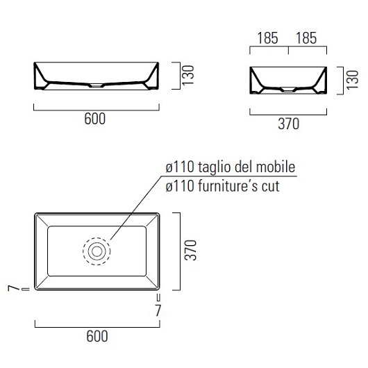 Раковина накладная GSI Kube X 945311 (600×370 мм)