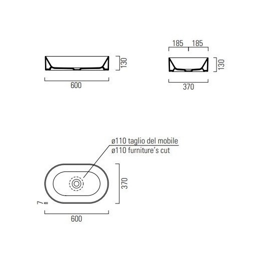 Раковина накладная GSI Kube X 945826 (600×370 мм) черная матовая