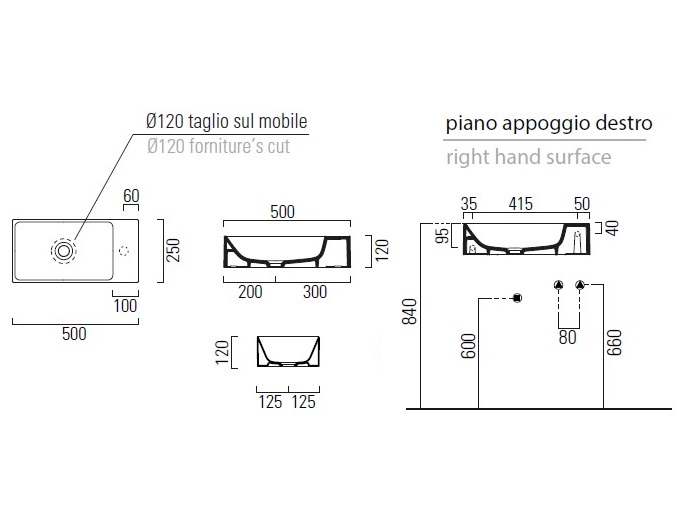 Раковина GSI Kube X 9486F111 (500х250 мм) белая