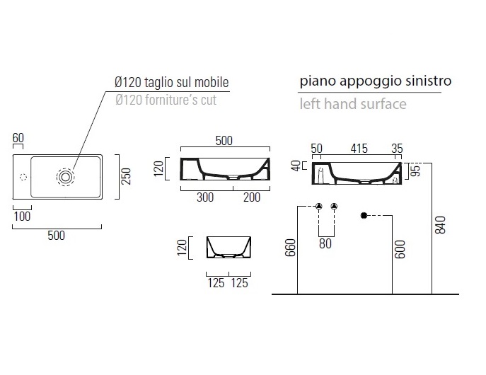 Раковина GSI Kube X 9486F111 (500х250 мм) белая