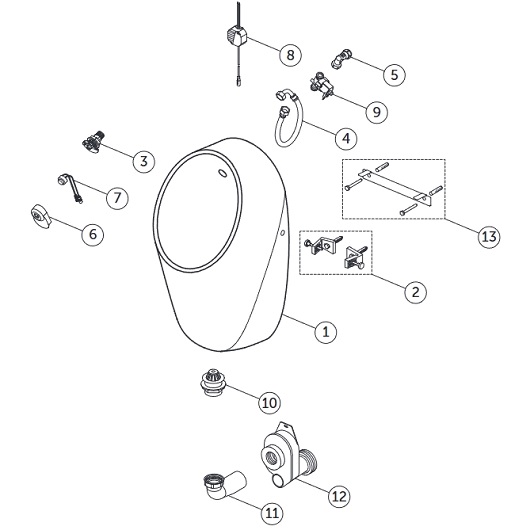 Электронный писсуар Ideal Standard i.life A E266301, подвод воды сзади, питание от сети