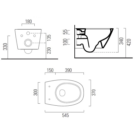 Чаша подвесного унитаза GSI Modo+ Rimless 8415FR411 безободковая, Swirflush, белая