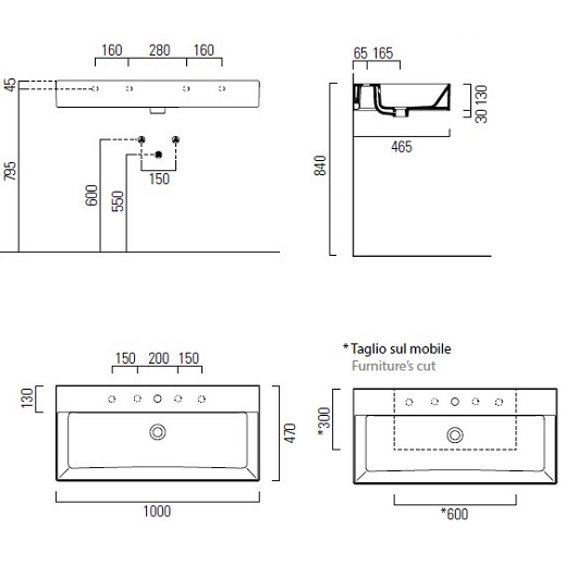 Раковина GSI Kube X 9423111 (1000х470 мм) белая