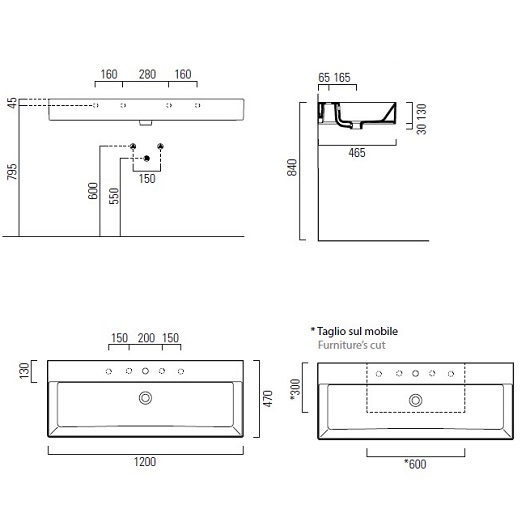Раковина GSI Kube X 9424111 (1200х470 мм) белая