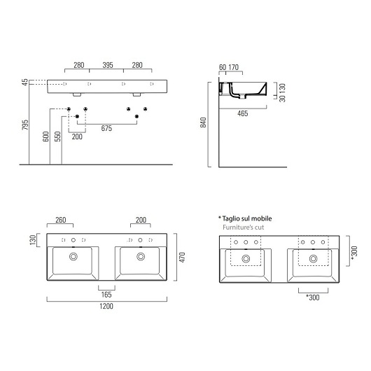 Раковина двойная GSI Kube X 9425111 (1200х470 мм) белая